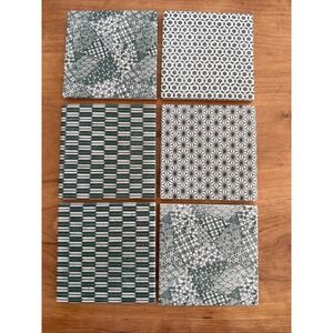 Japanese Geometric Ceramic Tile 4" Asanoha Shippo Edo Pattern Green Lot Of 6